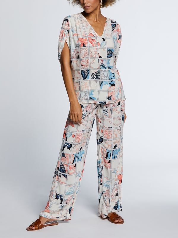 Rafaella Eco Fabric Ruched Tie Sleeve V-Neck Top