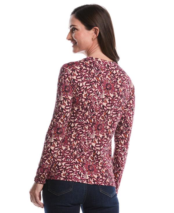 Rafaella Elegant Print Laced Crew Neck Top