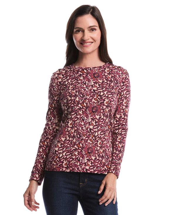 rafaella Elegant Print Laced Crew Neck Top