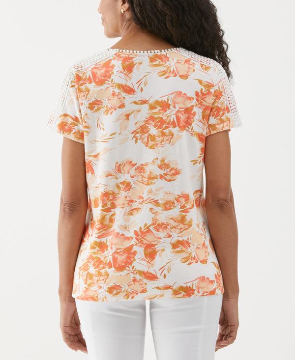 Rafaella Floral Print Dot Trim Tee