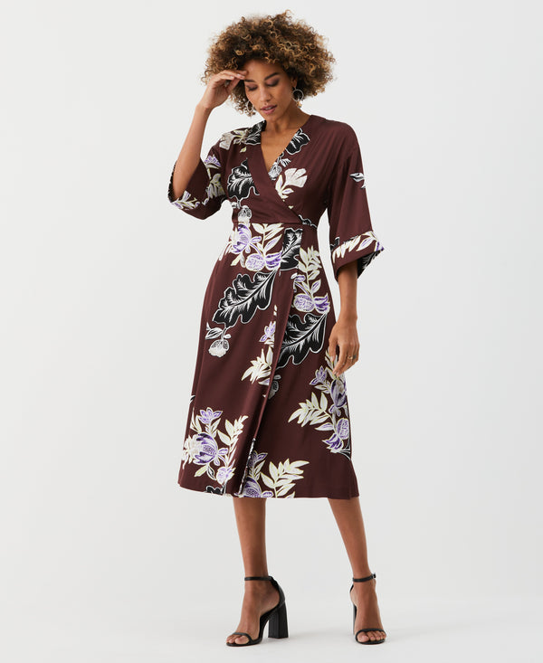 Rafaella Floral Print Faux Wrap Midi Dress