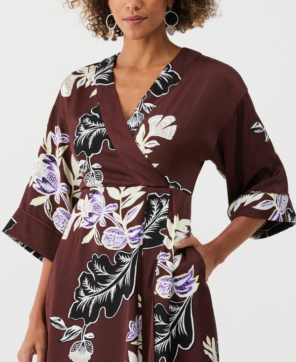 Rafaella Floral Print Faux Wrap Midi Dress