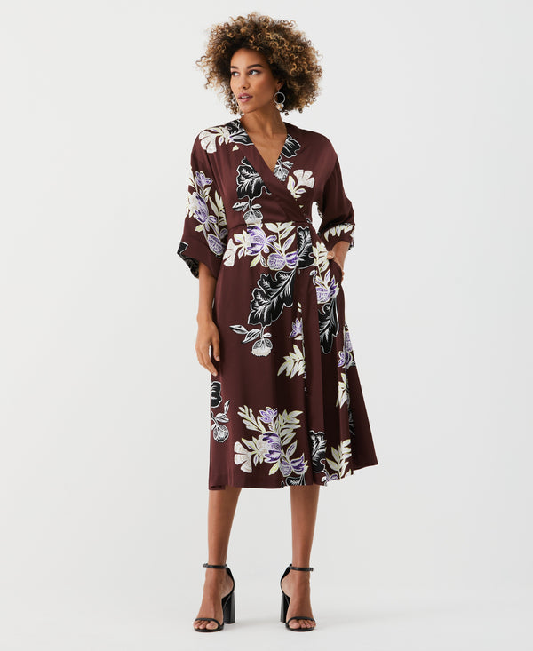 rafaella Floral Print Faux Wrap Midi Dress