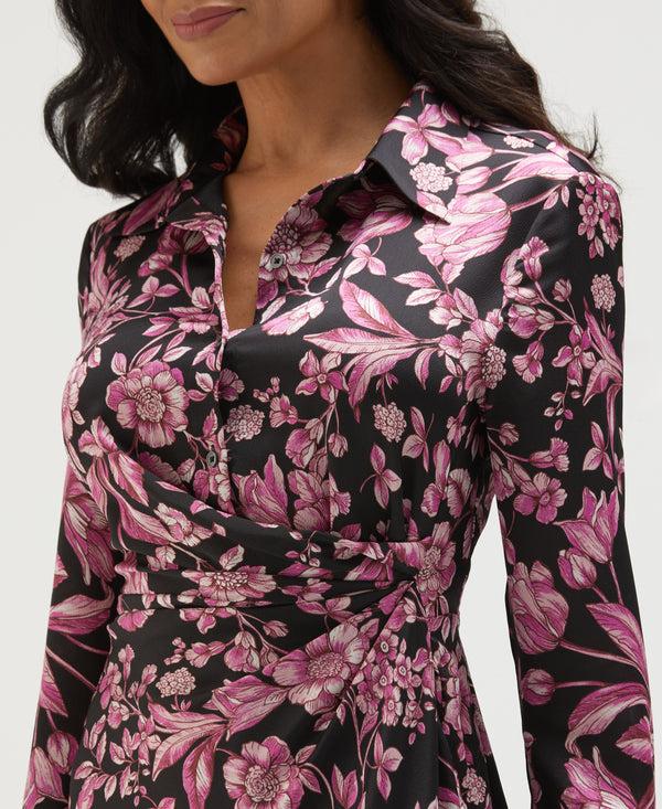 Rafaella Floral Print Gathered Popover Midi Dress