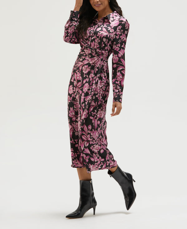 rafaella Floral Print Gathered Popover Midi Dress