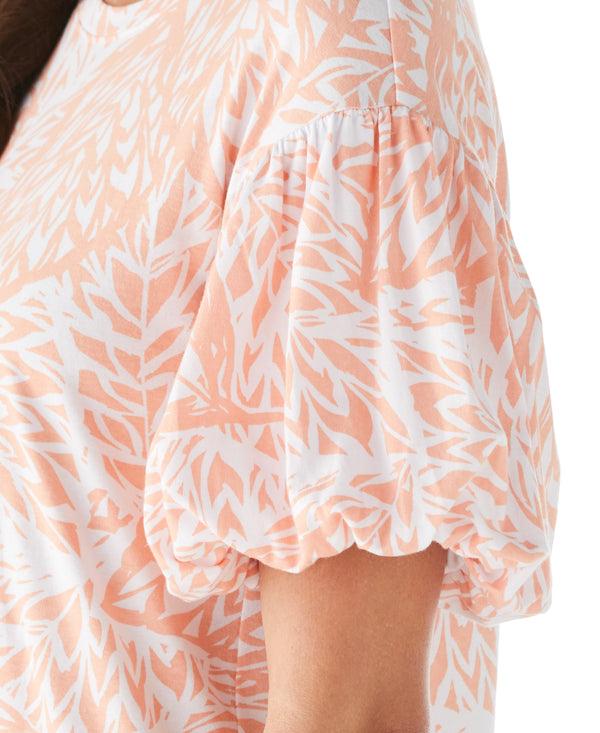 Rafaella Floral Print Knit Bubble Sleeve Top