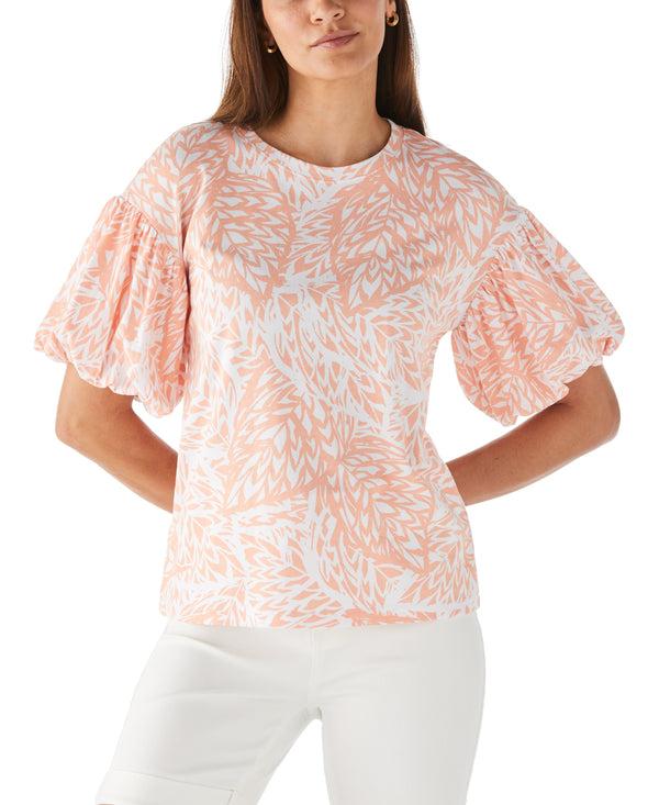 rafaella Floral Print Knit Bubble Sleeve Top
