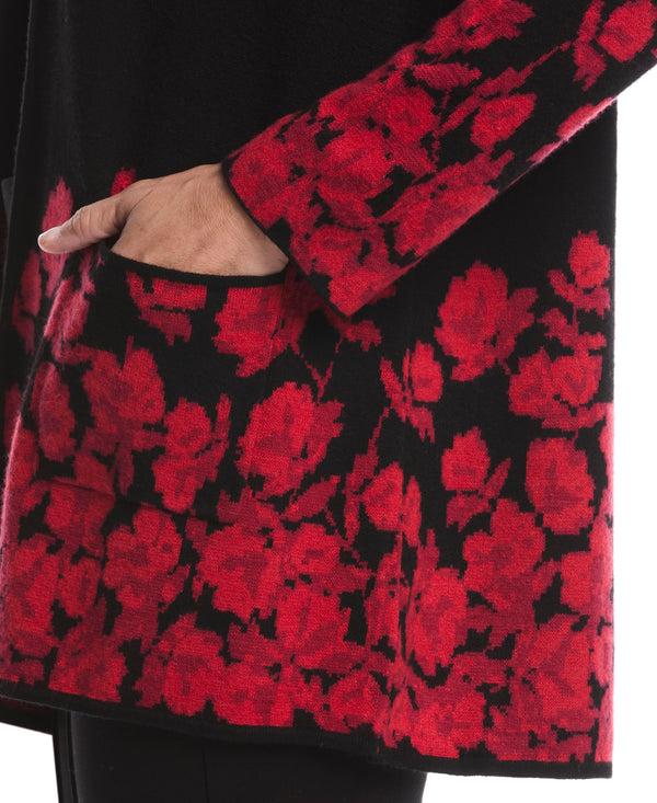 Rafaella Floral Print Patch Pocket Open Cardigan