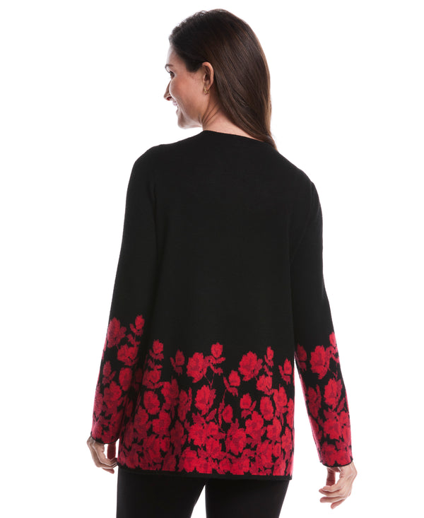 Rafaella Floral Print Patch Pocket Open Cardigan