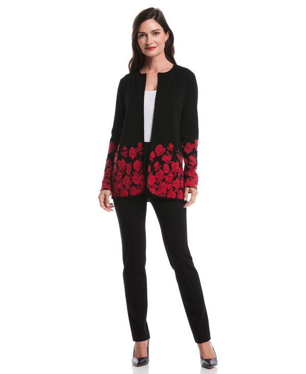 Rafaella Floral Print Patch Pocket Open Cardigan