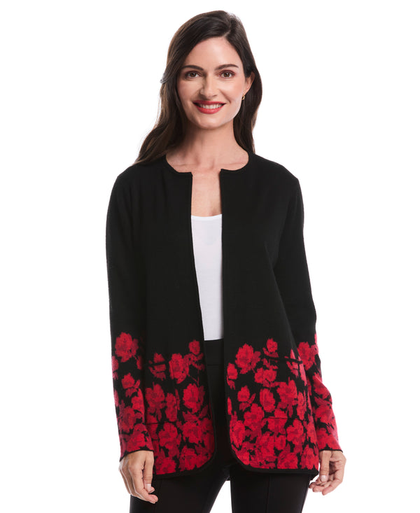 rafaella Floral Print Patch Pocket Open Cardigan