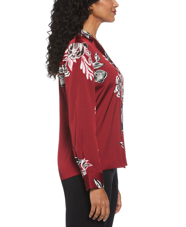 Rafaella Floral Print Shine Satin Blouse