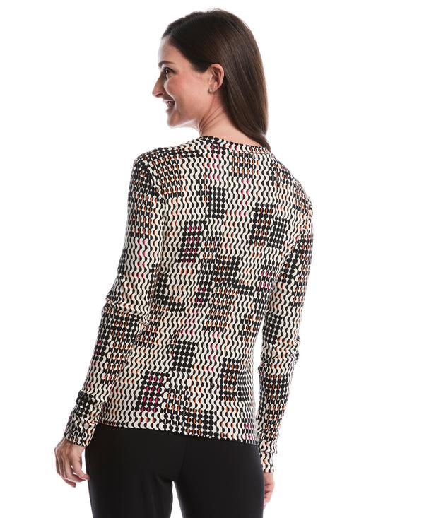 Rafaella Geo Print Laced Crew Neck Top