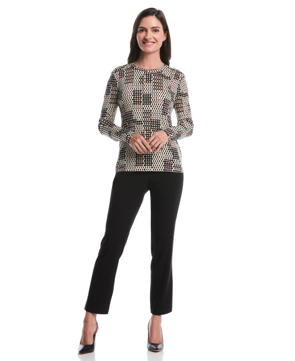 Rafaella Geo Print Laced Crew Neck Top