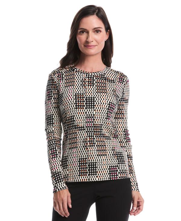 rafaella Geo Print Laced Crew Neck Top