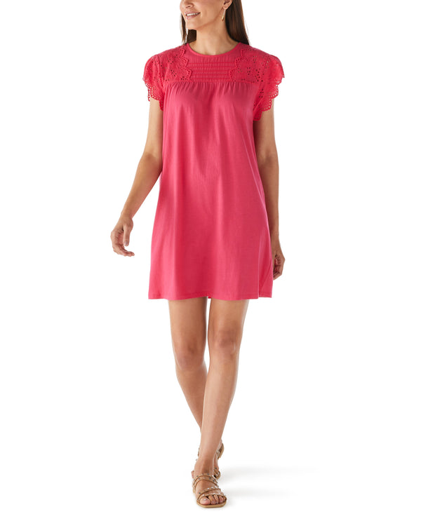 rafaella Knit Eyelet Short Sleeve Dress