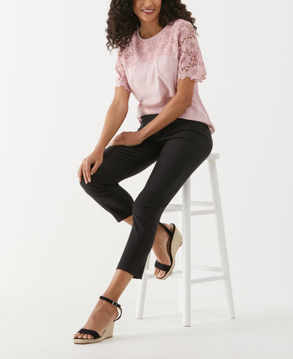 Rafaella Lace Yoke Knit Top