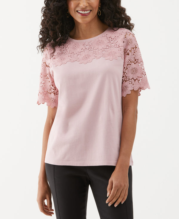 rafaella Lace Yoke Knit Top