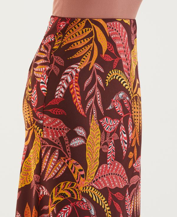 Rafaella Leaf Print Shine Midi Bias Skirt