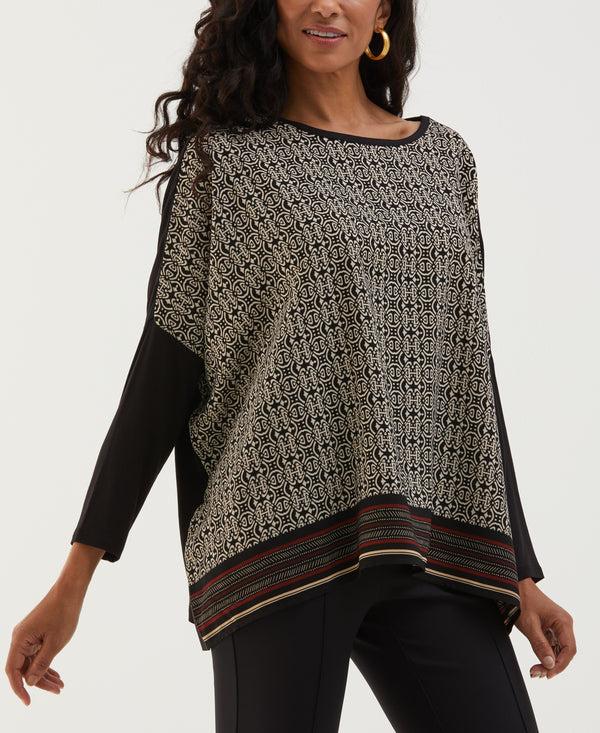 Rafaella Medallion Print Knit Woven Top