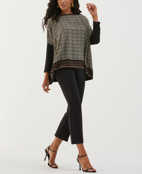 Rafaella Medallion Print Knit Woven Top