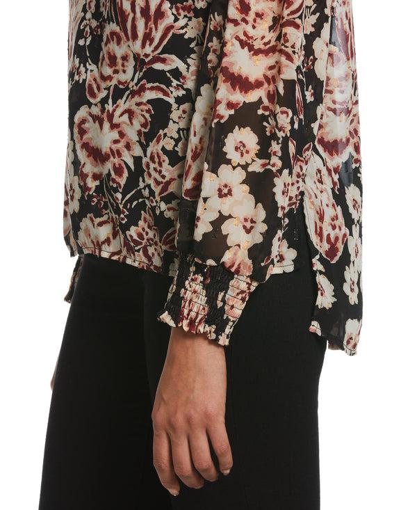 Rafaella Metallic Blooms Print Shirt