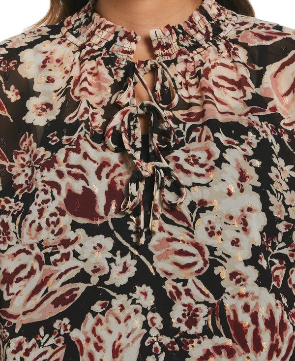 Rafaella Metallic Blooms Print Shirt