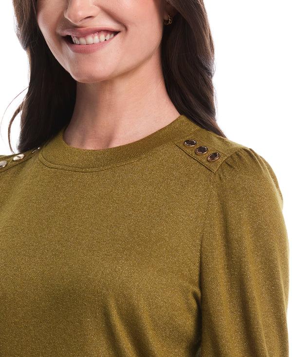 Rafaella Metallic Puff Sleeve Crew Neck Top