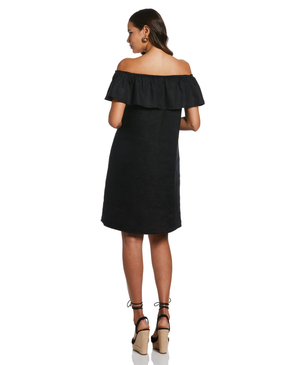 Rafaella Off-the-Shoulder Ruffle Linen Dress