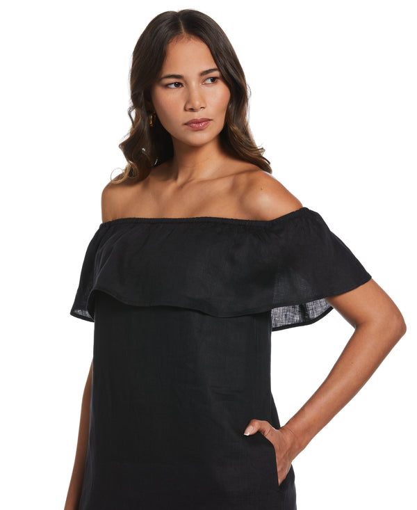 Rafaella Off-the-Shoulder Ruffle Linen Dress