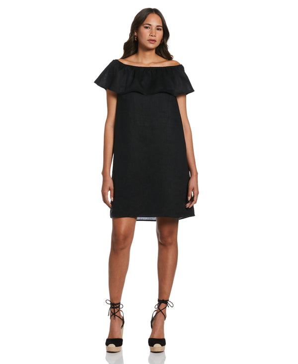 Rafaella Off-the-Shoulder Ruffle Linen Dress