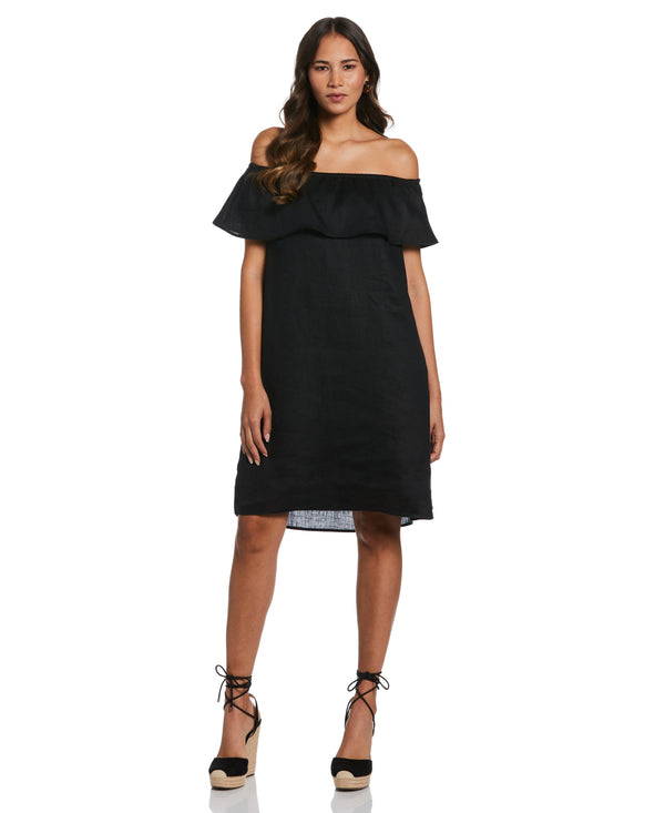 rafaella Off-the-Shoulder Ruffle Linen Dress