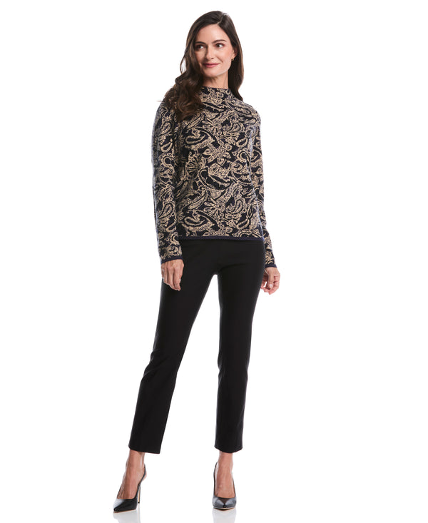 Rafaella Paisley Print Mock Neck Sweater