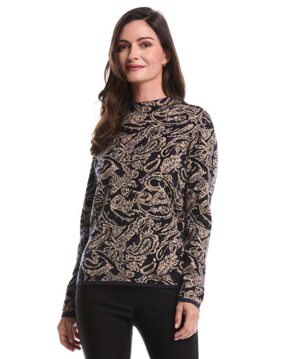 rafaella Paisley Print Mock Neck Sweater