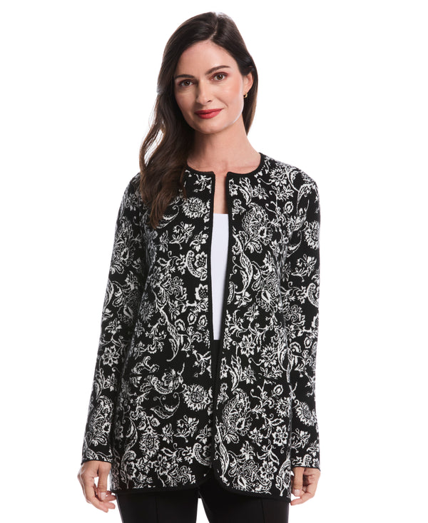 rafaella Paisley Print Patch Pocket Open Cardigan