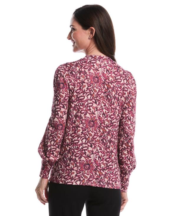 Rafaella Paisley Print Puff Sleeve Crew Neck Top