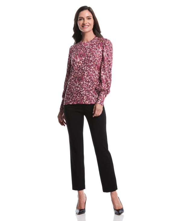 Rafaella Paisley Print Puff Sleeve Crew Neck Top