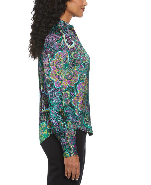 Rafaella Paisley Print Shine Satin Blouse