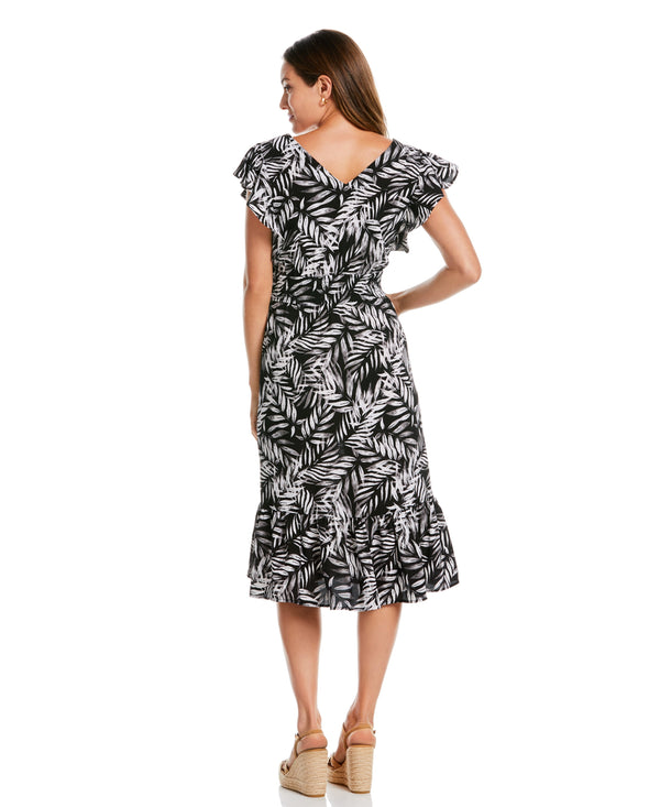Rafaella Palm Print Ruffle Dress