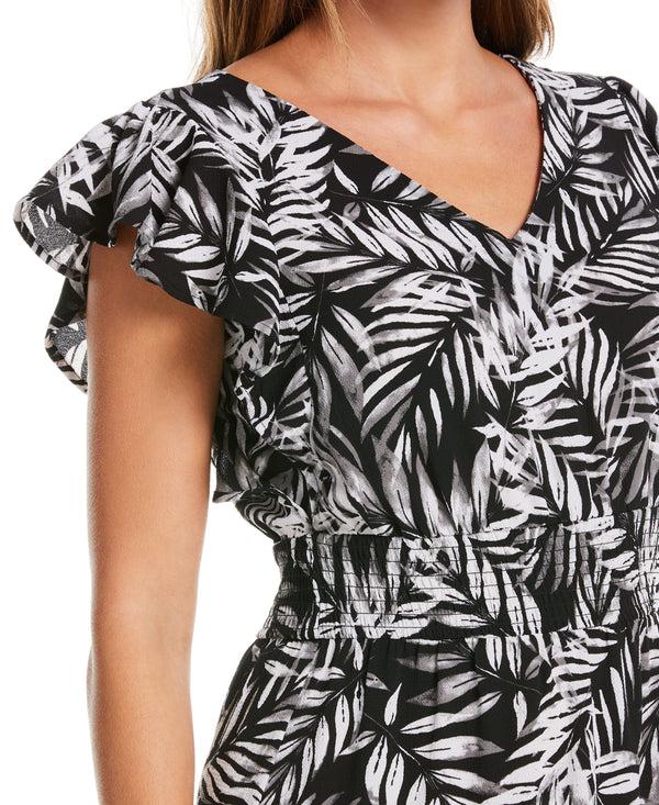 Rafaella Palm Print Ruffle Dress