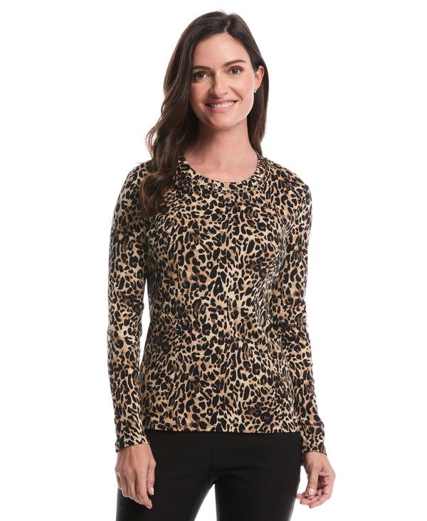 rafaella Petite Animal Print Chain Neck Detail Top