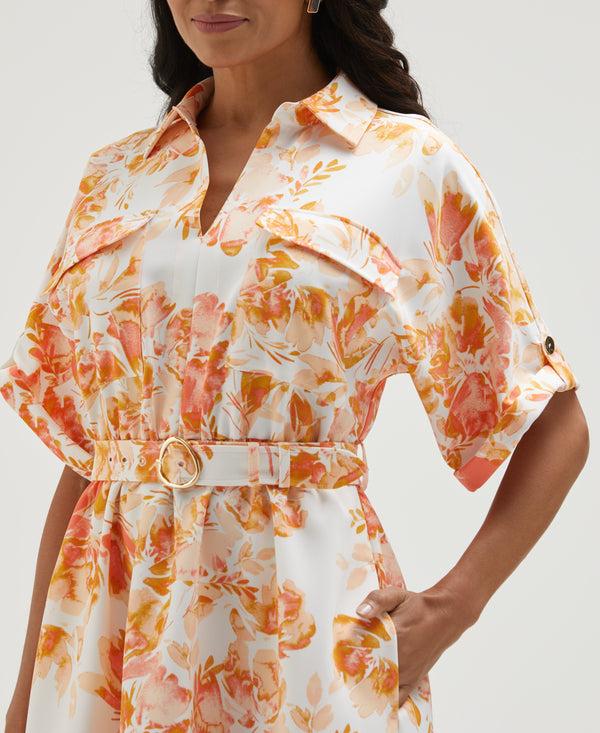 Rafaella Petite Floral Print Utility Shirt Dress