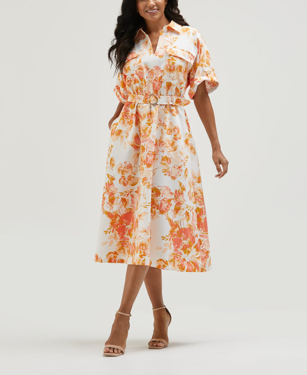 Rafaella Petite Floral Print Utility Shirt Dress