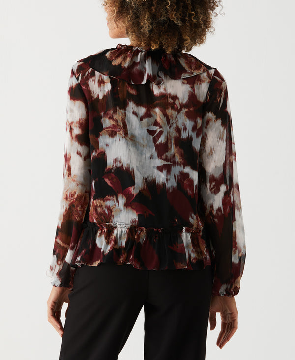 Rafaella Petite Printed V-Neck Ruffle Blouse
