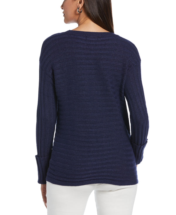 Rafaella Petite Ribbed Sweater With Button Detail