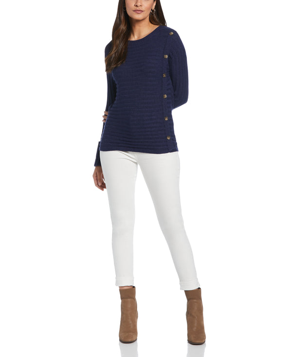 Rafaella Petite Ribbed Sweater With Button Detail