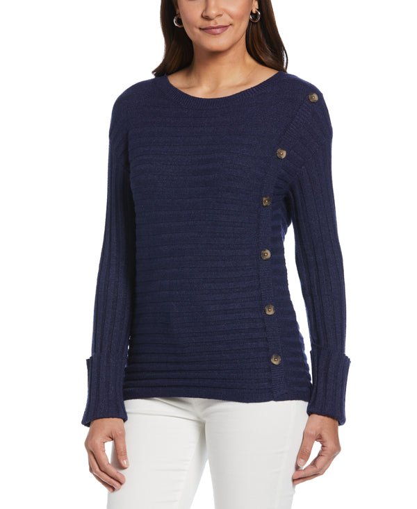rafaella Petite Ribbed Sweater with Button Detail