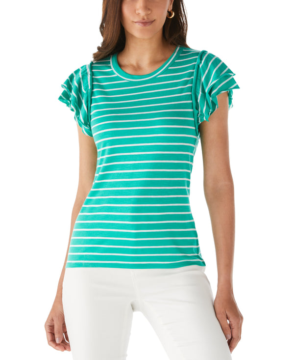 Rafaella Petite Stripe Ruffle Sleeve Tee