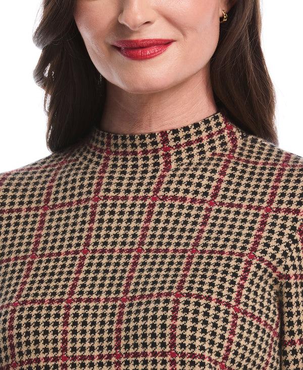 Rafaella Plaid Print Mock Neck Sweater