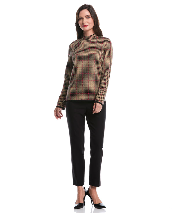 Rafaella Plaid Print Mock Neck Sweater